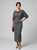 Hyams | Draped Neckline Fitted Midi Dress