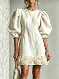 Waiheke | Floral-Hem Puff-Sleeve Mini Dress
