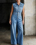 Ava | Cinched Waist Wide Leg Denim Jumpsuit