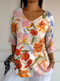 Mackenzie | Painterly Floral V-Neck Tunic