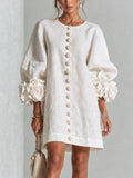 Avoca | Floral-Sleeve Button-Front Mini Dress