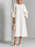 Leila | Floral-Cuff Buttoned Midi Dress