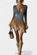 Leura | Lace-Trimmed Textured Knit Mini Dress